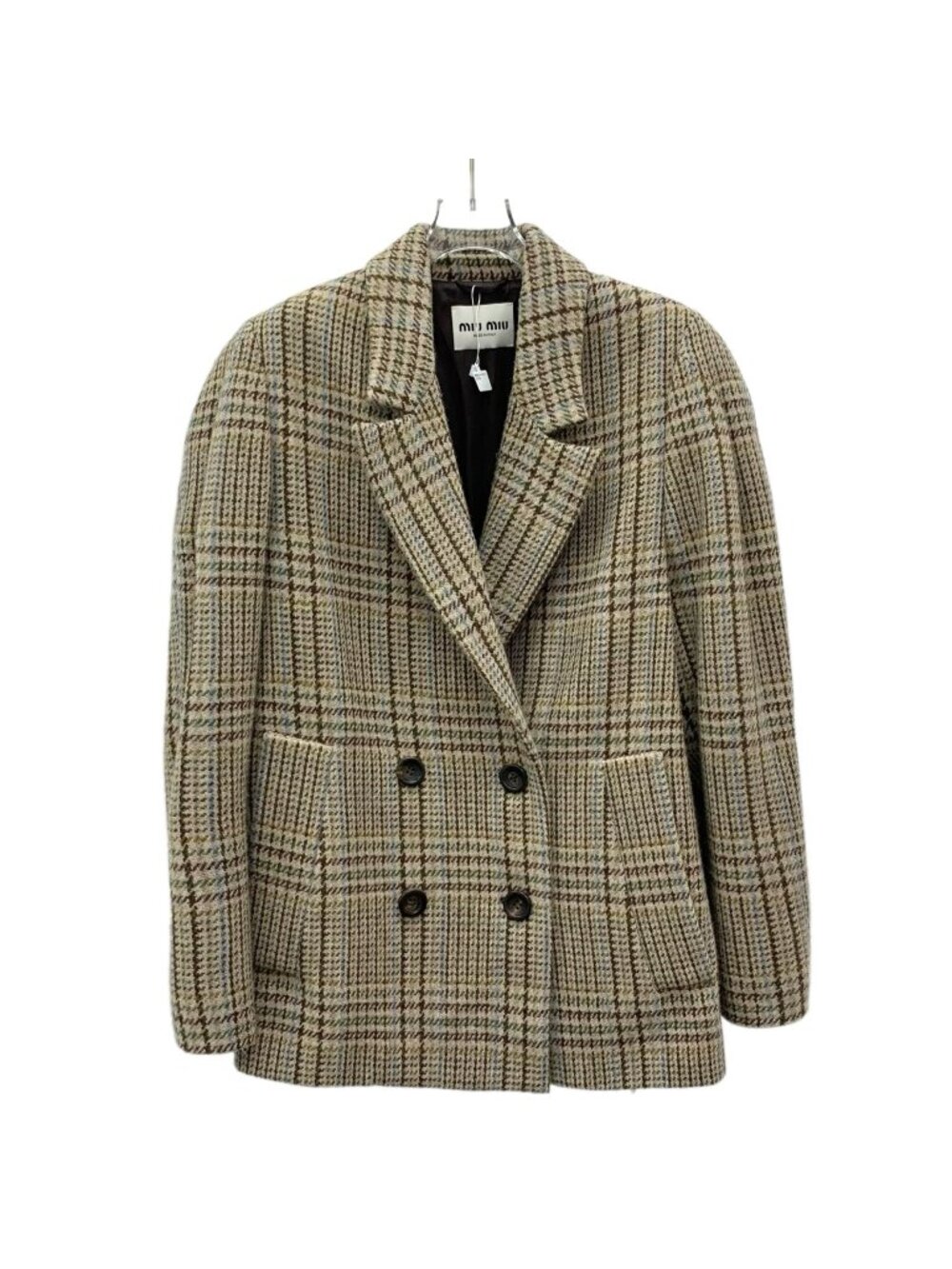 Miu Miu 22 Collection Brown Houndstooth Wool Double-Breasted Blazer